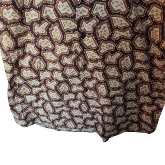 Miu Miu Mens Casual Button Down Shirt Graphic Print Logo All Over Green Brown - Picture 9 of 16